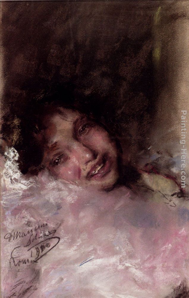 A Young Girl Laughing painting - Antonio Mancini A Young Girl Laughing art painting